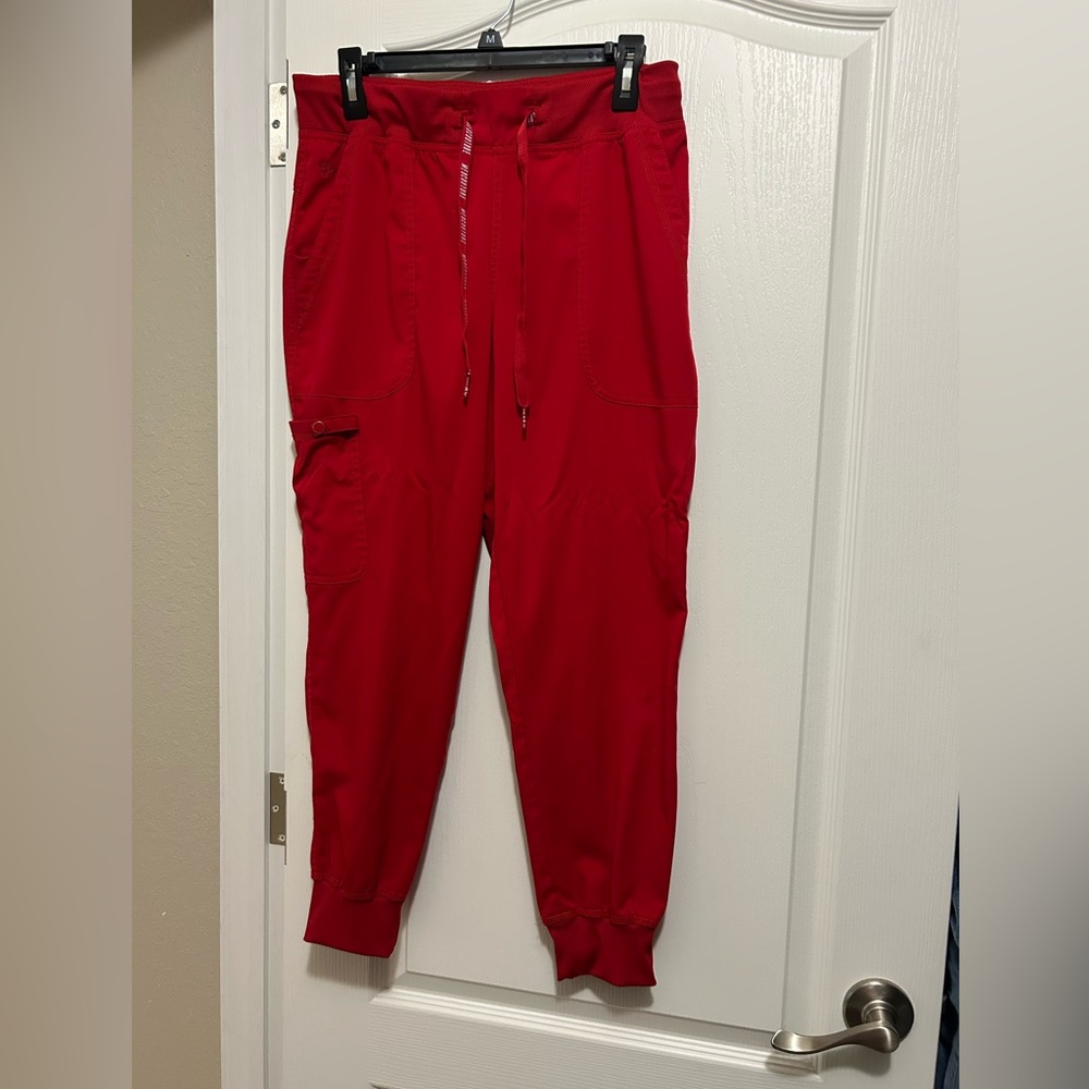 Med Couture Red Cargo Pants with Elastic Cuffs